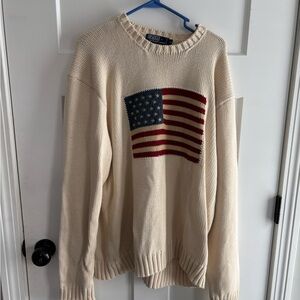Vintage Ralph Lauren Cream Crewneck Sweater with Flag Design